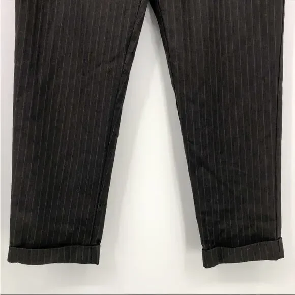 Reformation Brown Pinstripe Straight Pull-On High Waist Slack Office Crop Pant 6 - Picture 4 of 6